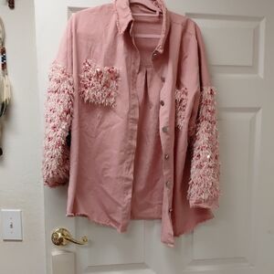 Pink Women's Textured Sleeve Jacket
